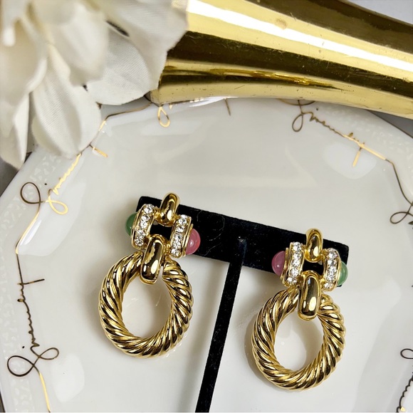 Givenchy Couture Gold & Pastel Door Knocker Clip-On Earrings - Picture 3 of 9